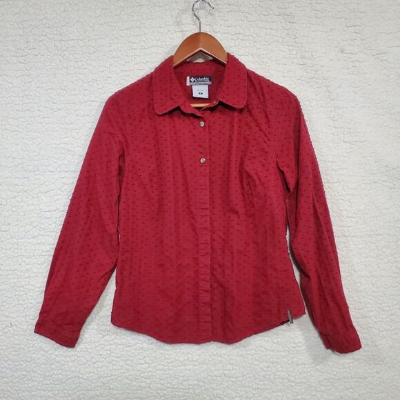 Womens Colombia Long Sleeved Red Shirt w/ Textured Dots Size Med. - Picture 1 of 16